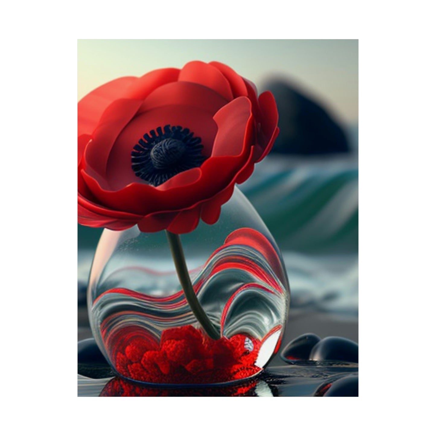 Premium Matte Vertical Posters Red Anemone in a Vase 1