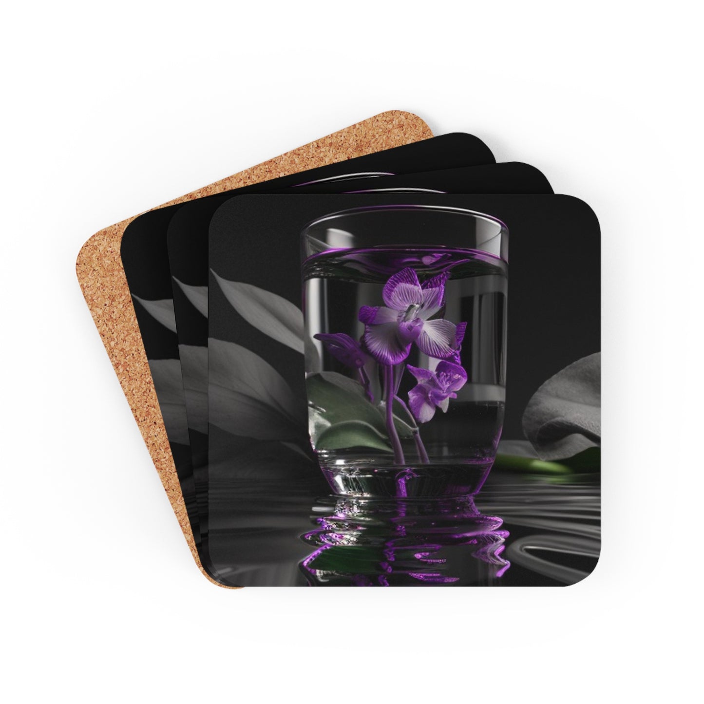 Corkwood Coaster Set Purple Orchid Glass vase 1