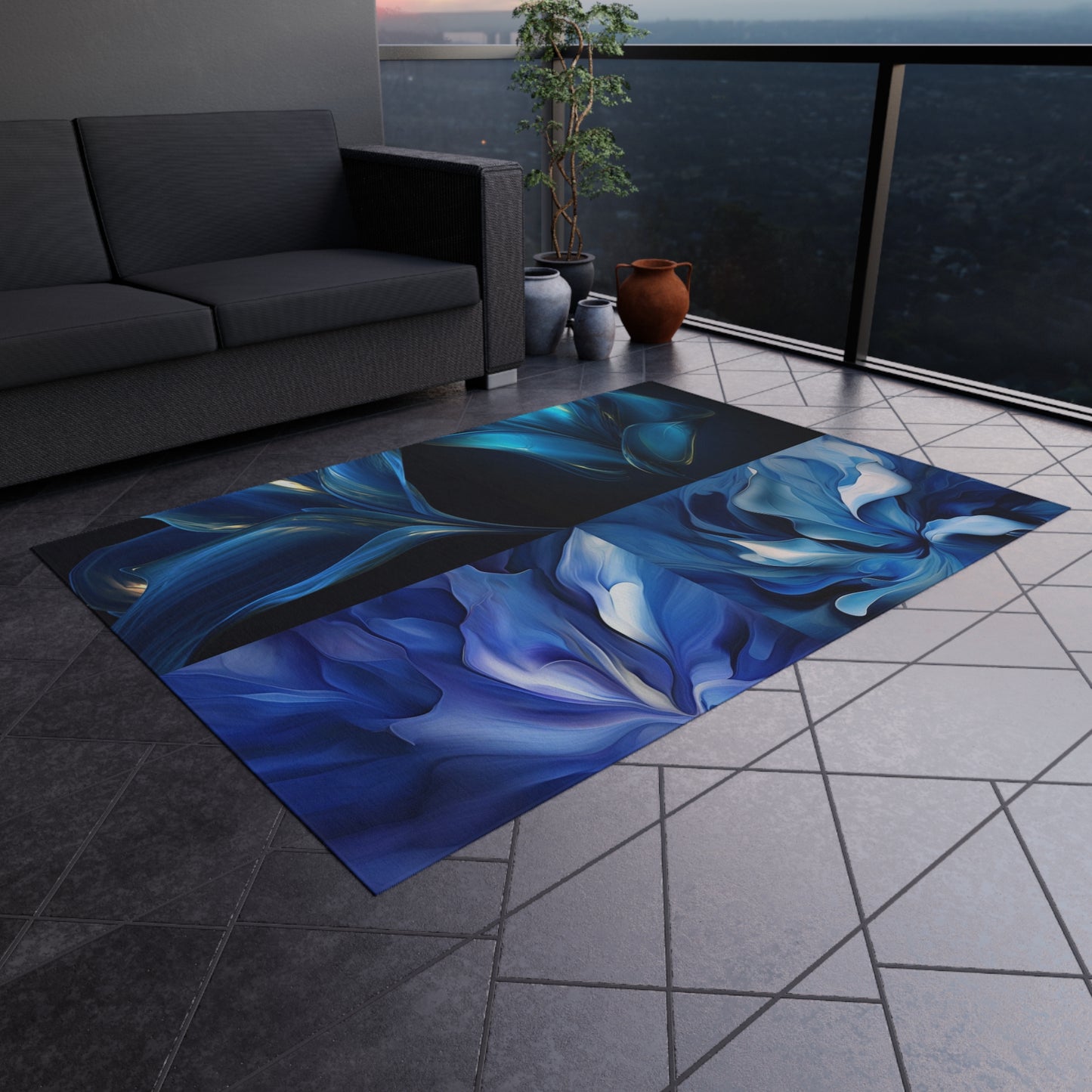 Outdoor Rug  Abstract Blue Tulip 5