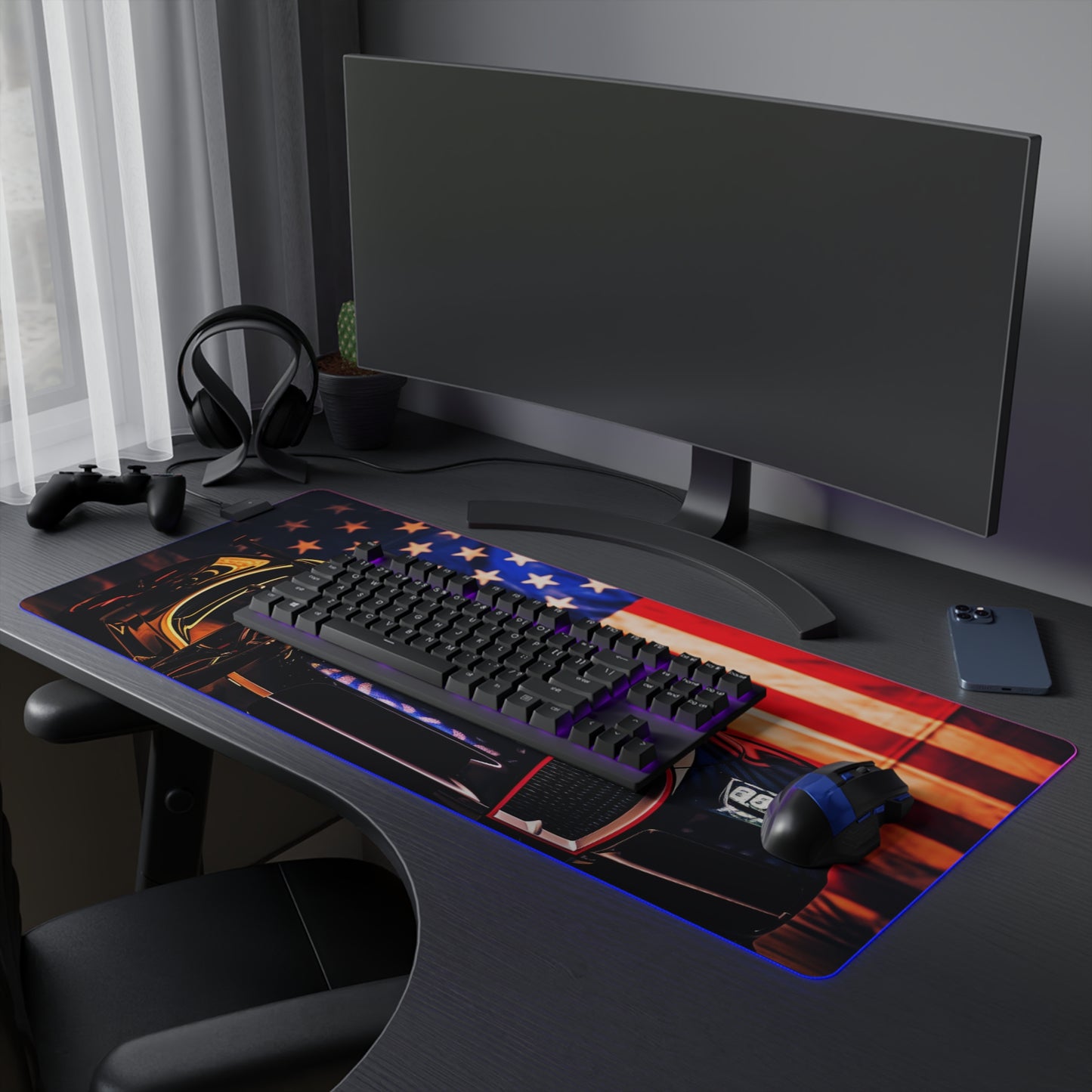 LED Gaming Mouse Pad Macro Bugatti American Flag 4