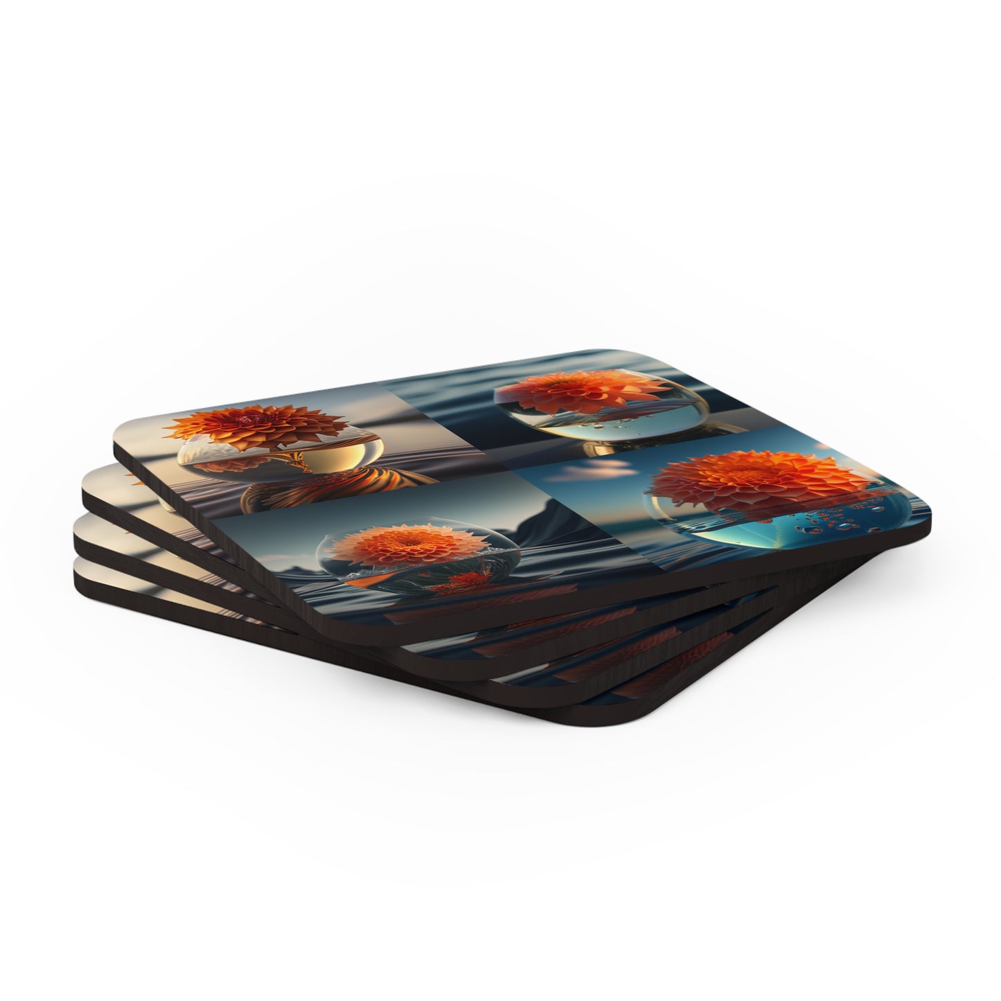 Corkwood Coaster Set Dahlia Orange 5