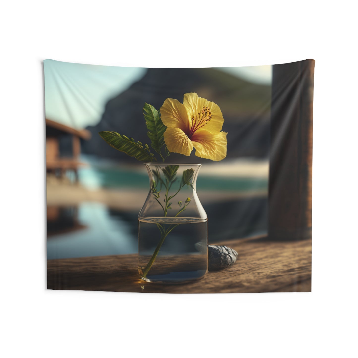 Indoor Wall Tapestries Yellow Hibiscus Wood 4