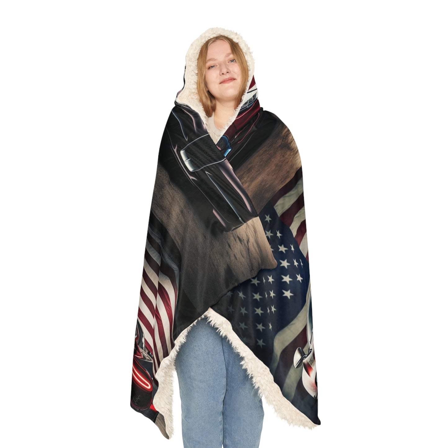 Snuggle Hooded Blanket American Flag Background Bugatti 5