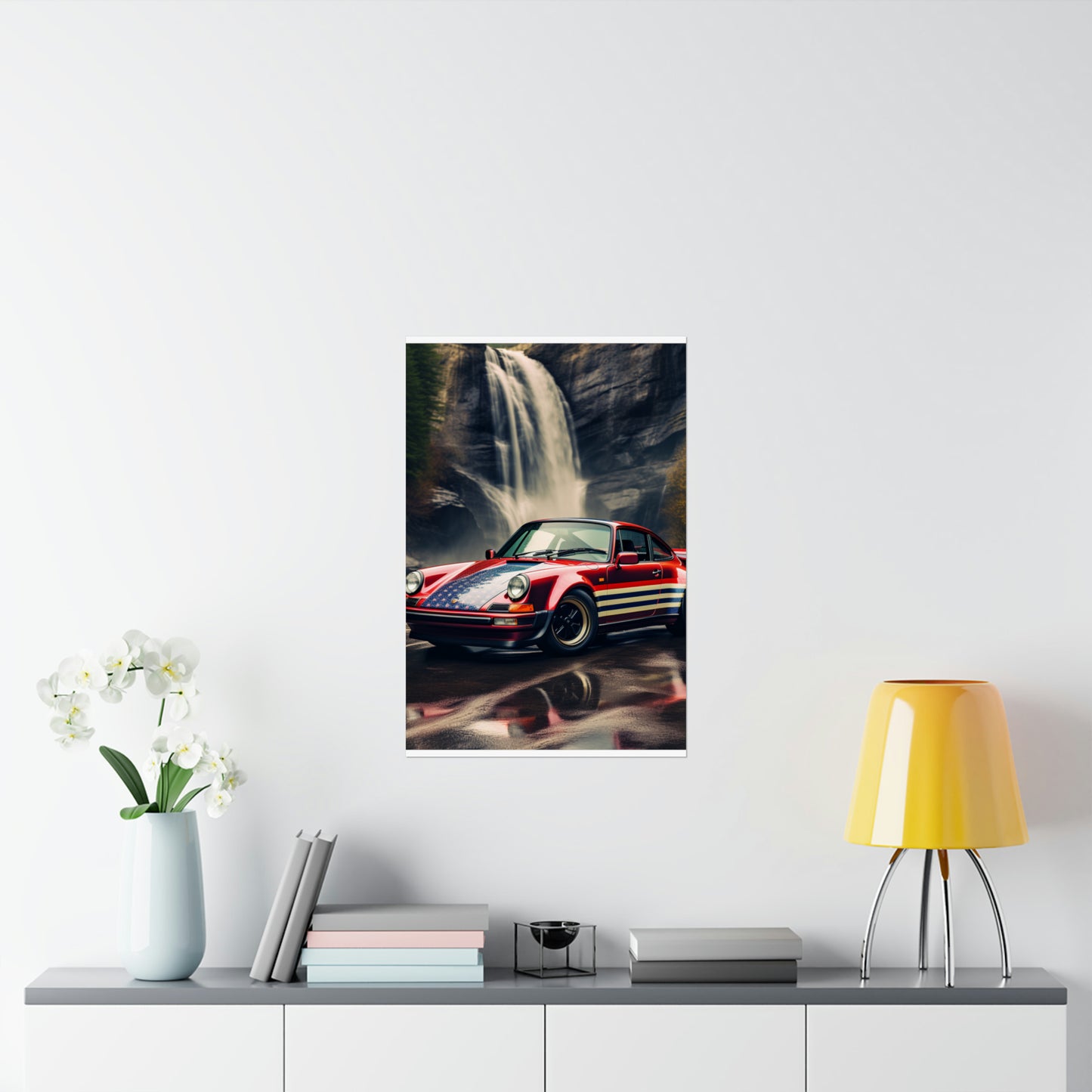 Premium Matte Vertical Posters American Flag Porsche Abstract 1