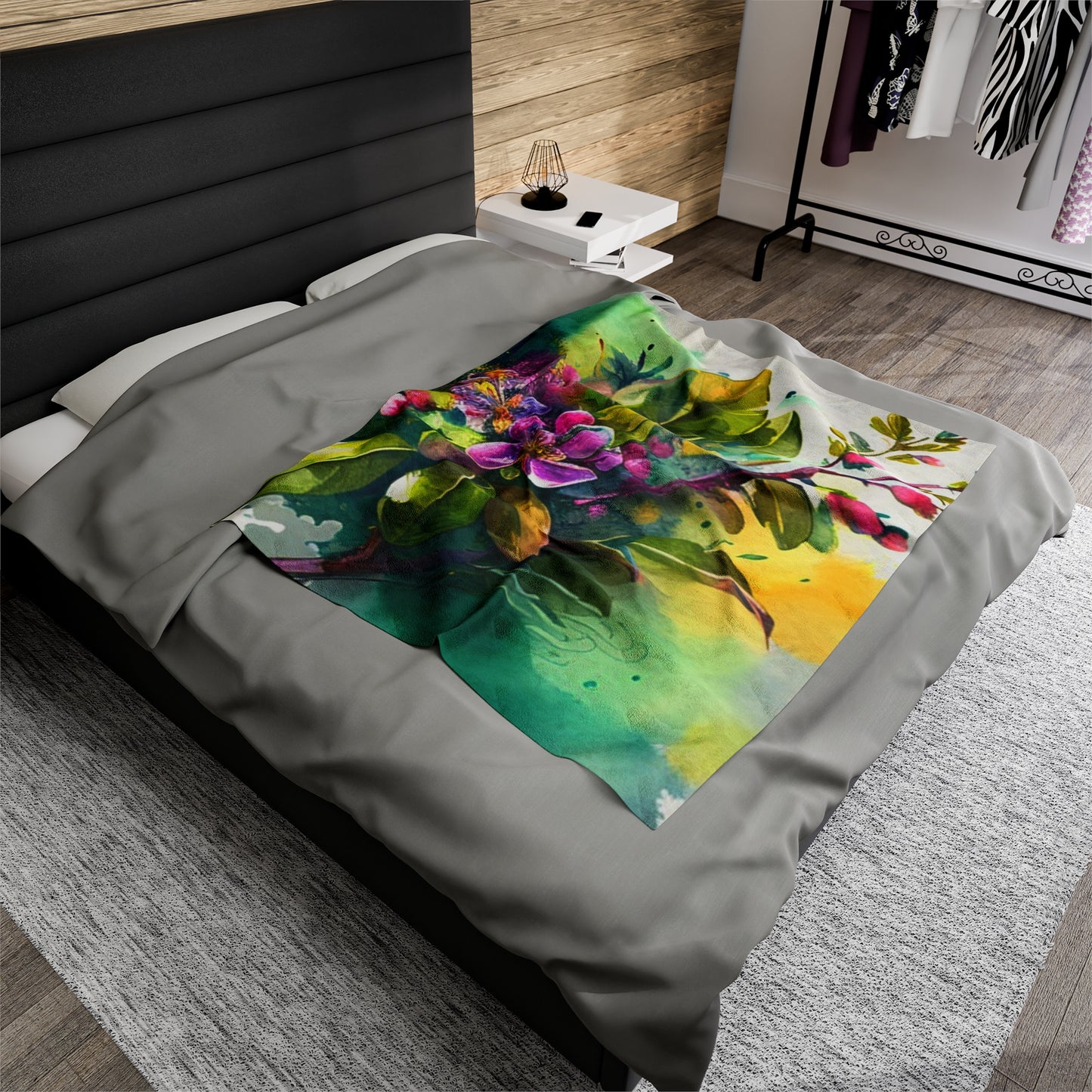 Velveteen Plush Blanket Mother Nature Bright Spring Colors Realistic Watercolor 1