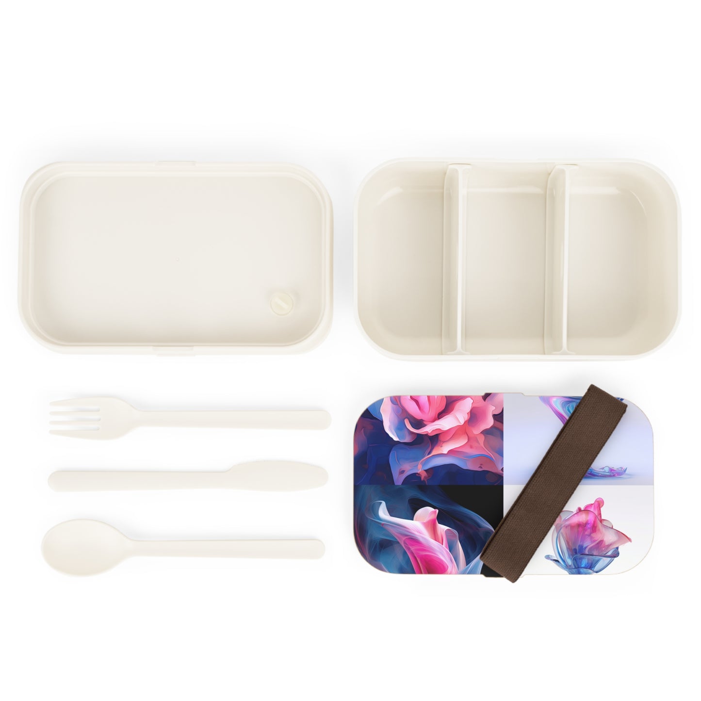 Bento Lunch Box Pink & Blue Tulip Rose 5