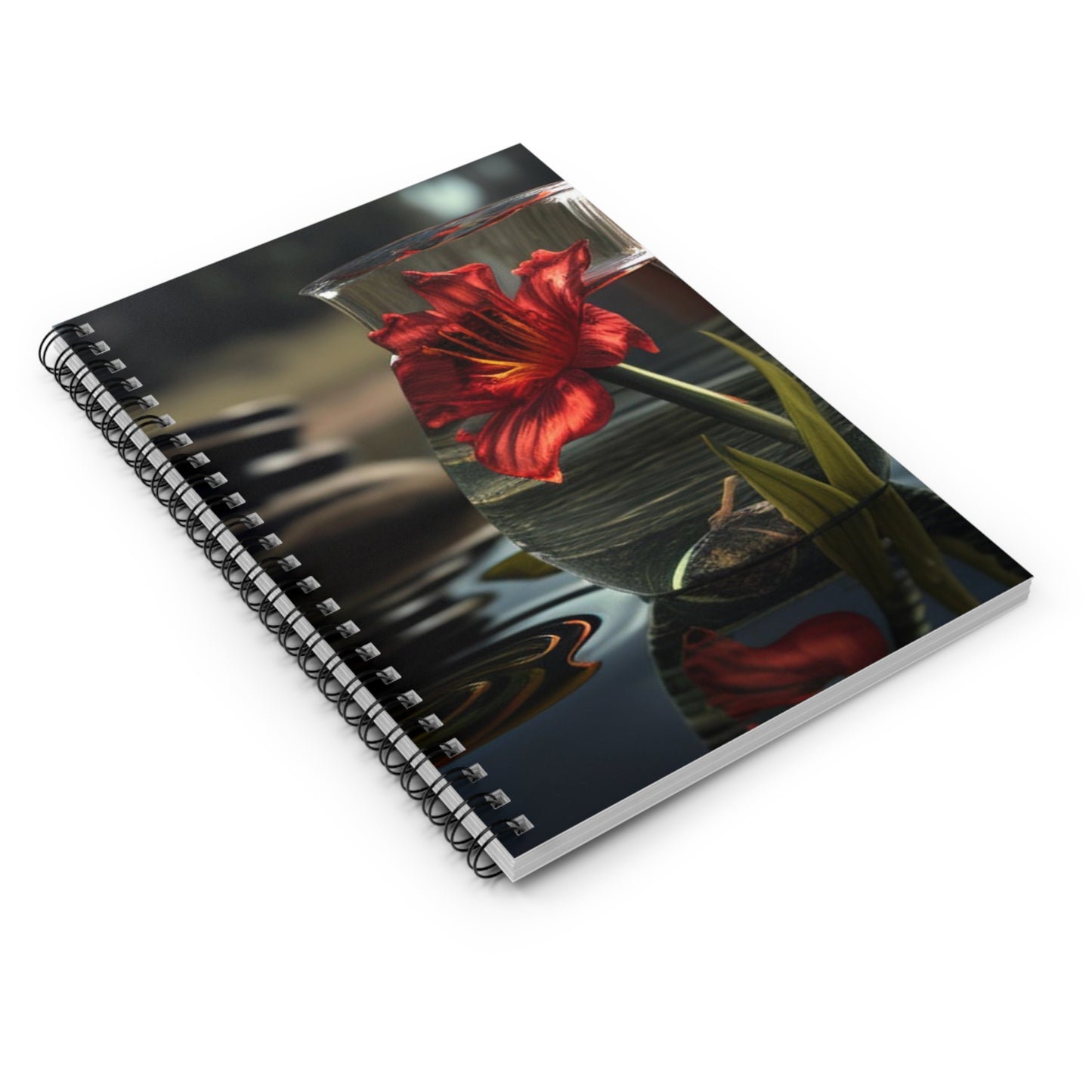 Spiral Notebook - Ruled Line Red Lily in a Glass vase 4