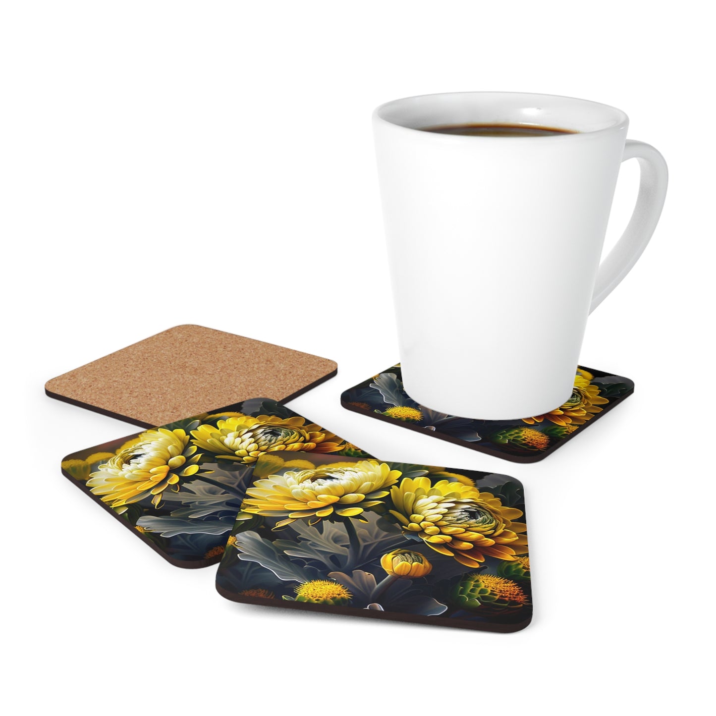 Corkwood Coaster Set Yellow Hermosas Flores Amarillas 2