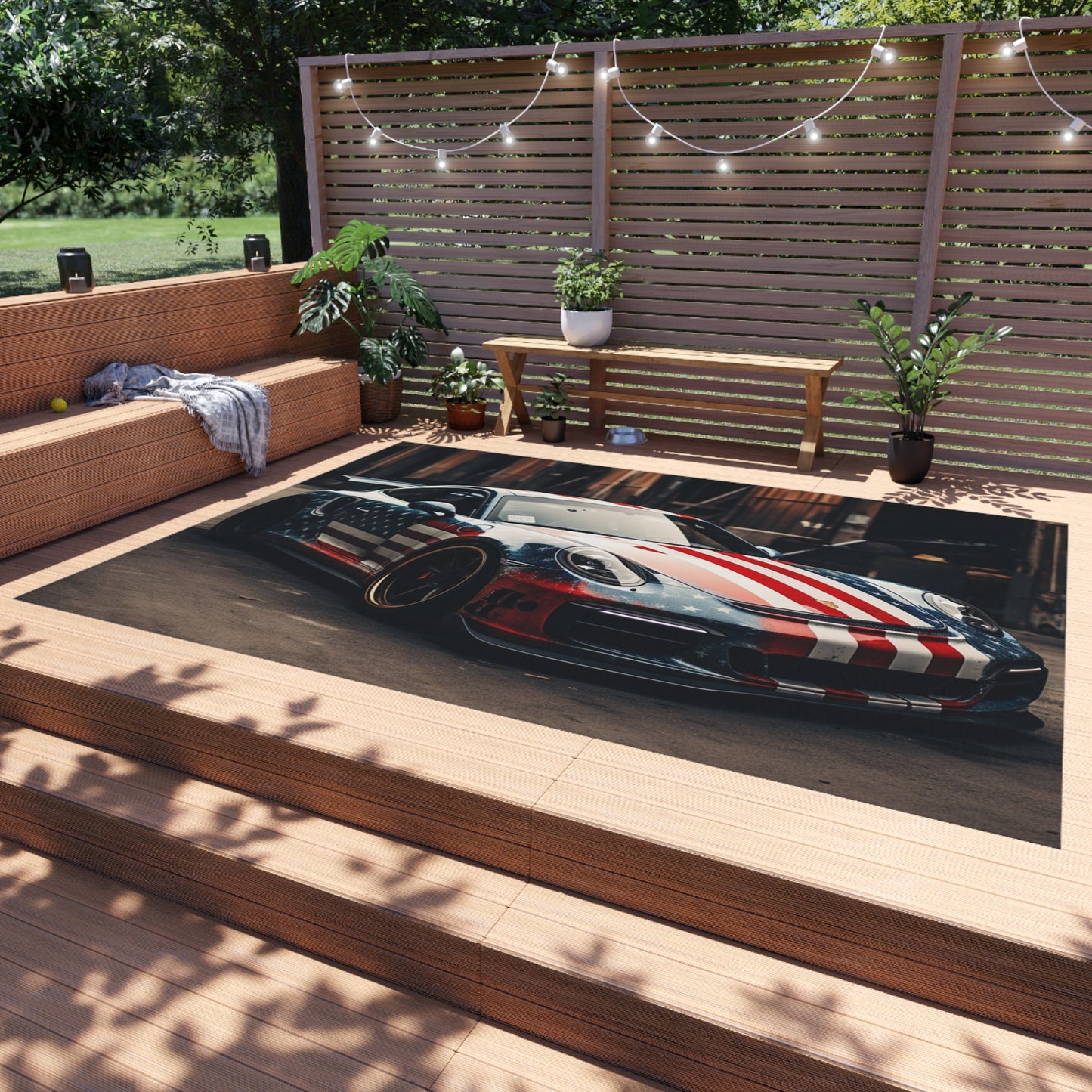 Outdoor Rug  American Flag Porsche 3