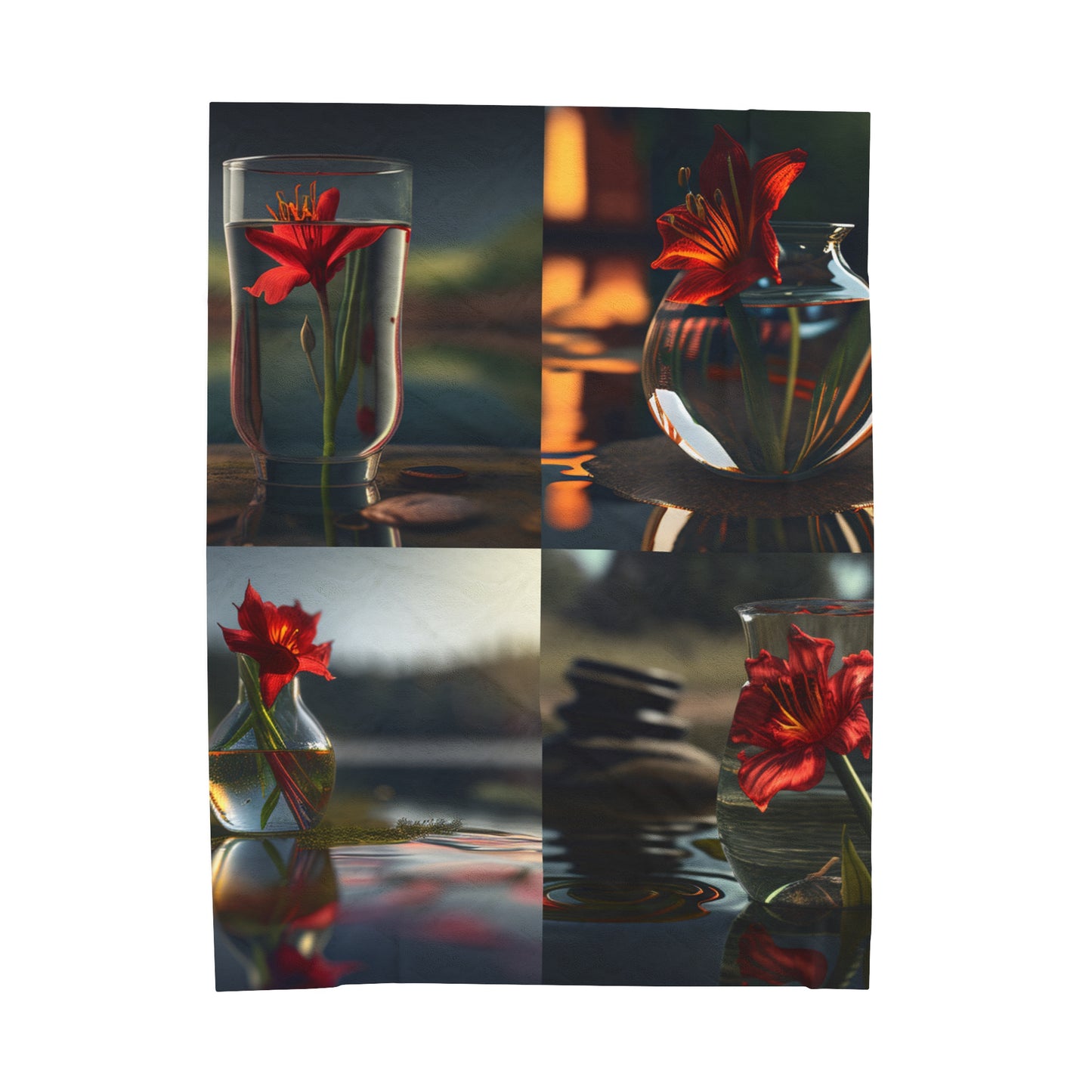 Velveteen Plush Blanket Red Lily in a Glass vase 5