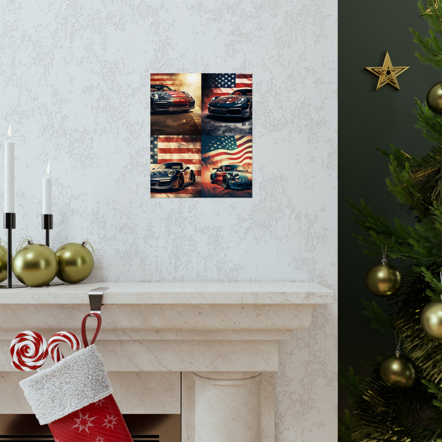 Premium Matte Vertical Posters Abstract American Flag Background Porsche 5