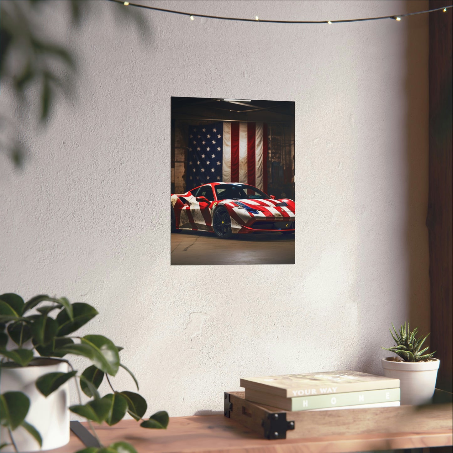 Premium Matte Vertical Posters American Flag Farrari 2