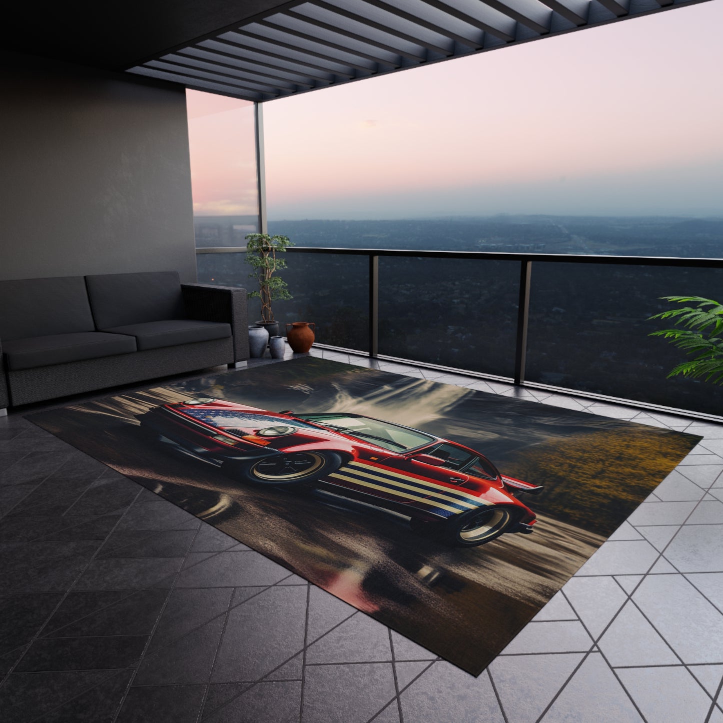 Outdoor Rug  American Flag Porsche Abstract 1