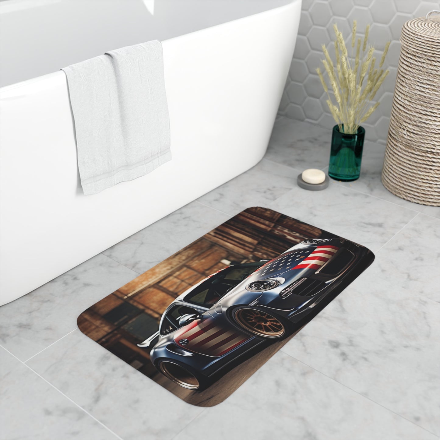 Memory Foam Bath Mat American Flag Porsche 1