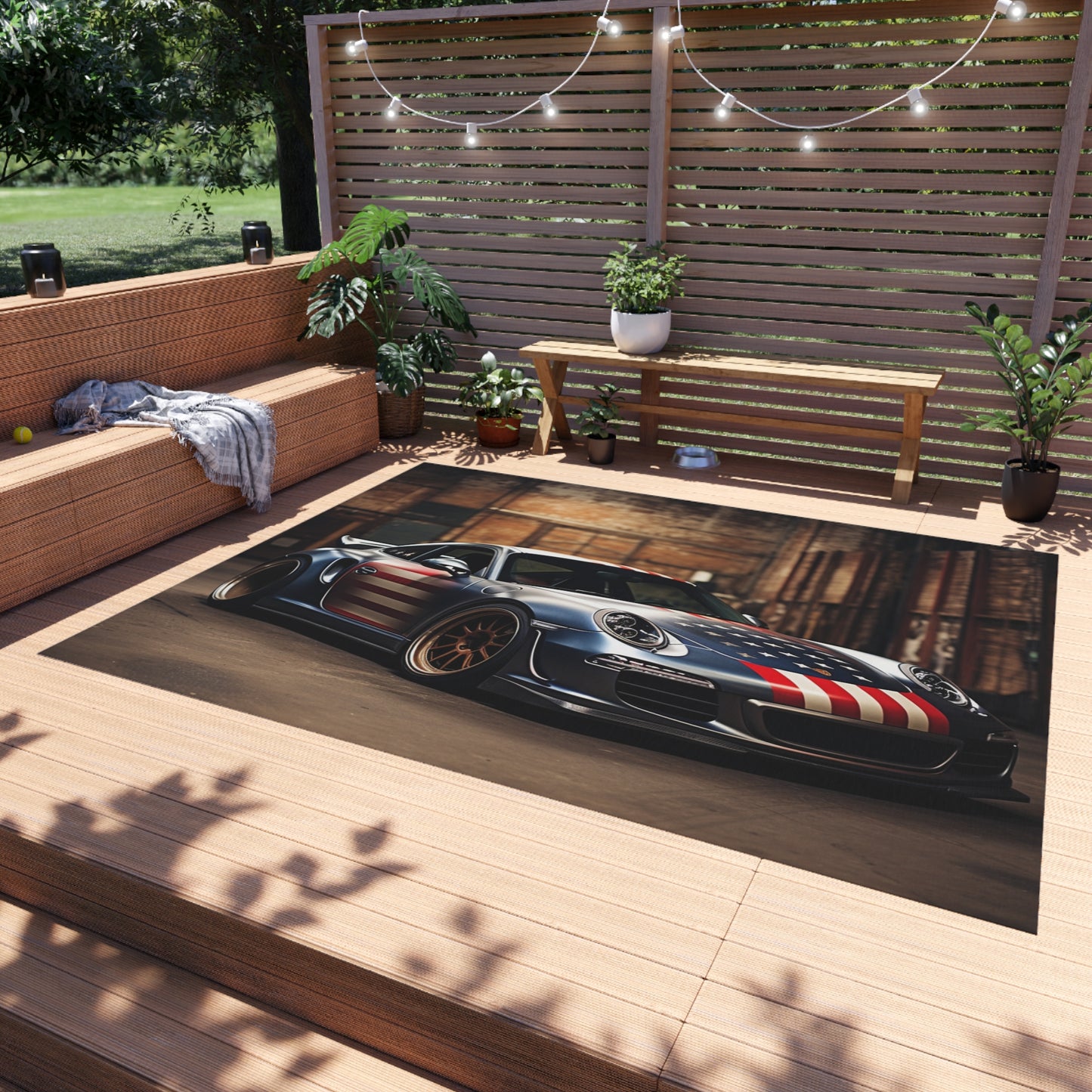 Outdoor Rug  American Flag Porsche 1