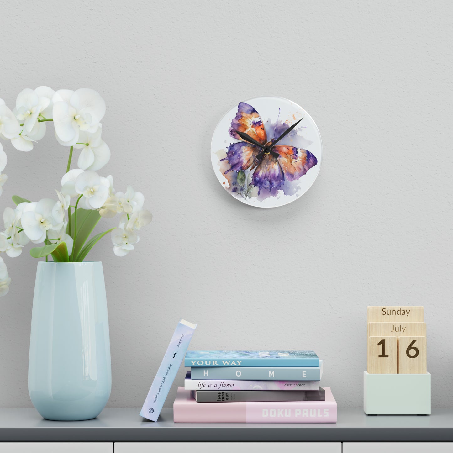 Acrylic Wall Clock MerlinRose Watercolor Butterfly 1