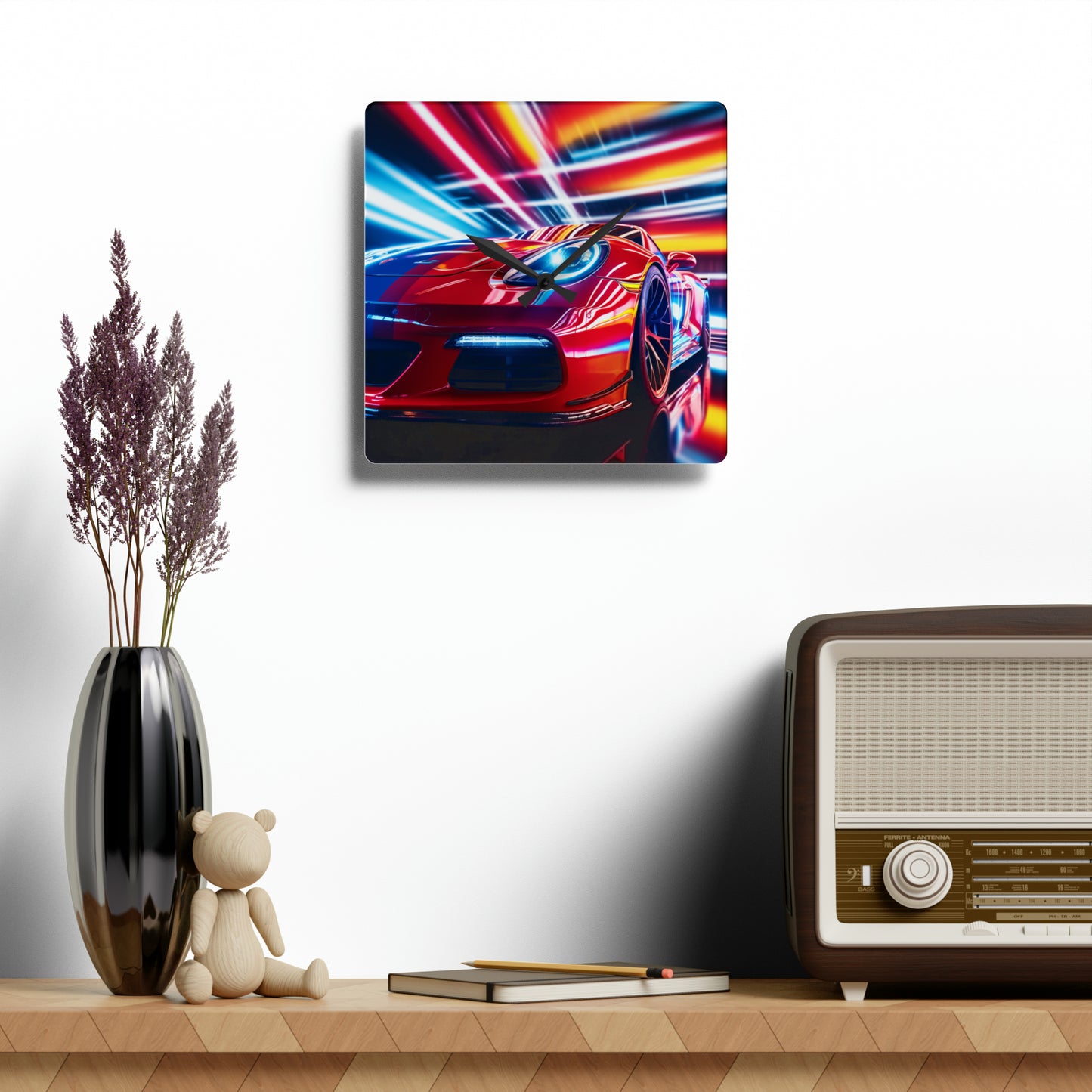 Acrylic Wall Clock Macro Flag Ferrari 1