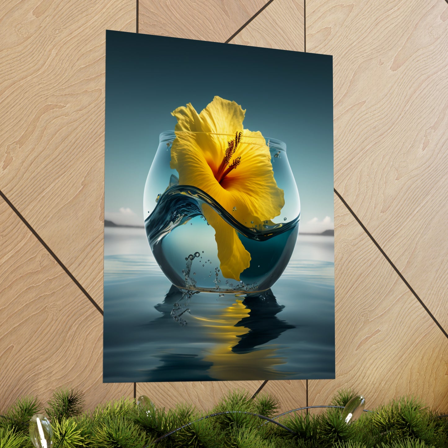 Premium Matte Vertical Posters Yellow Hibiscus glass 4