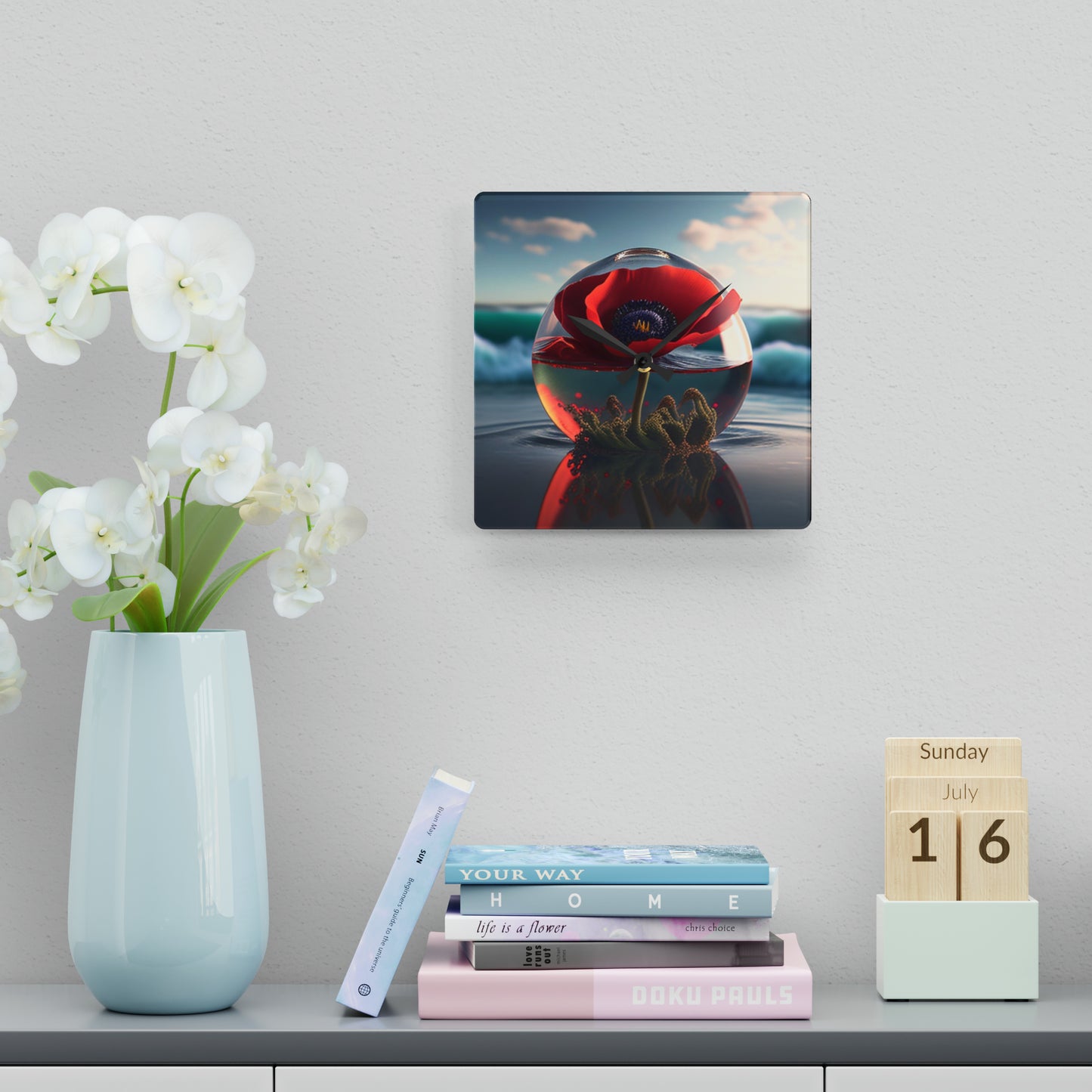 Acrylic Wall Clock Red Anemone in a Vase 4