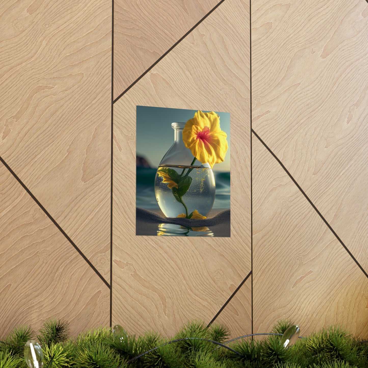 Premium Matte Vertical Posters Yellow Hibiscus glass 2