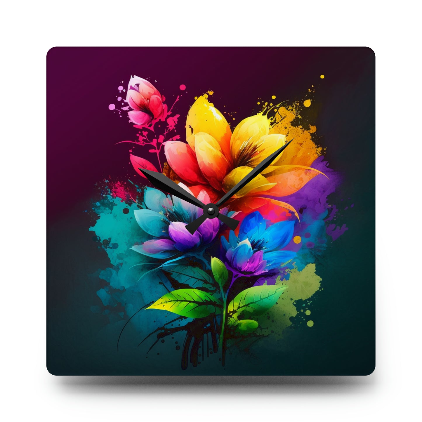 Acrylic Wall Clock Bright Spring Flowers 3