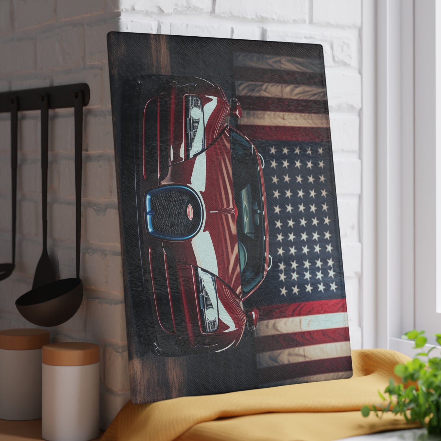 Glass Cutting Board American Flag Background Bugatti 1