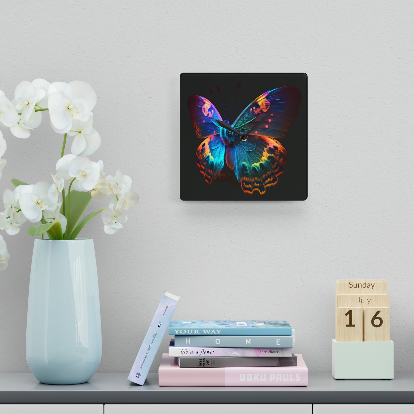 Acrylic Wall Clock Raw Hyper Color Butterfly 4