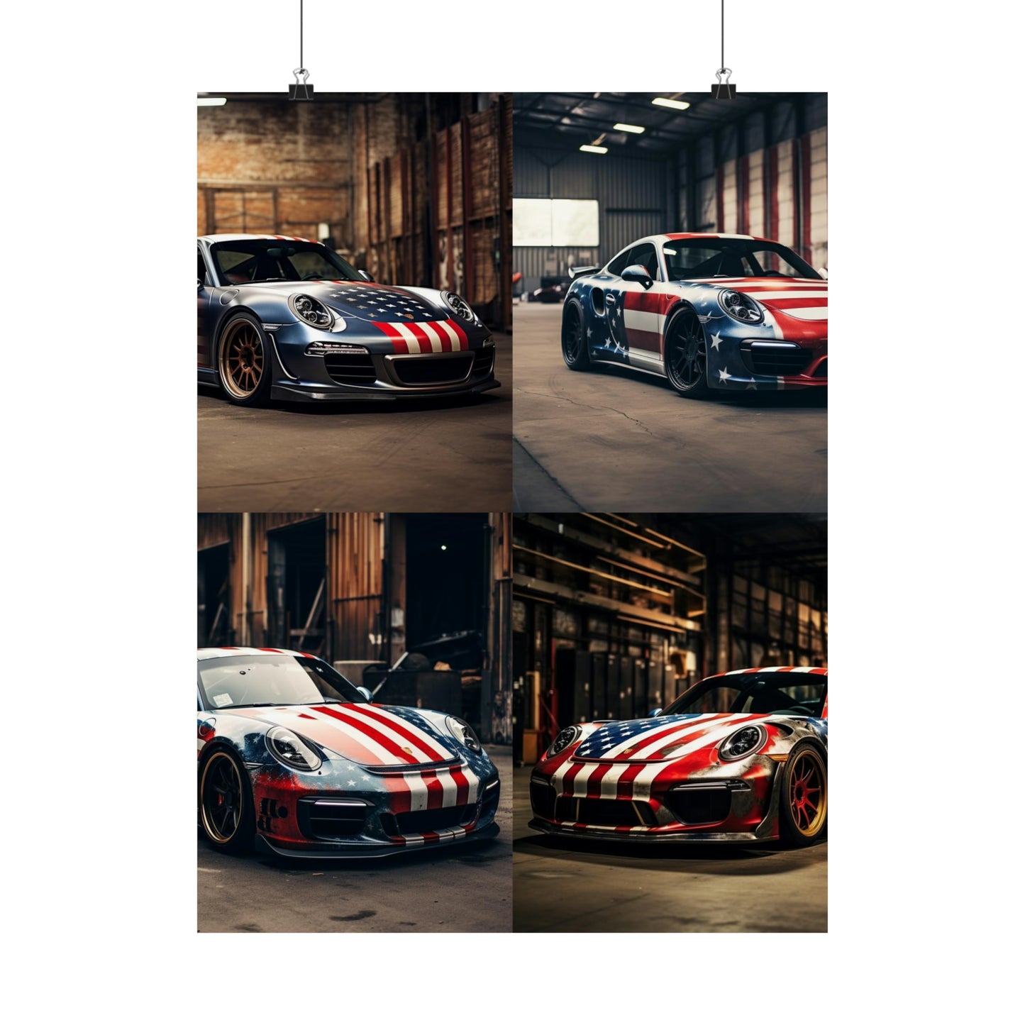 Premium Matte Vertical Posters American Flag Porsche 5