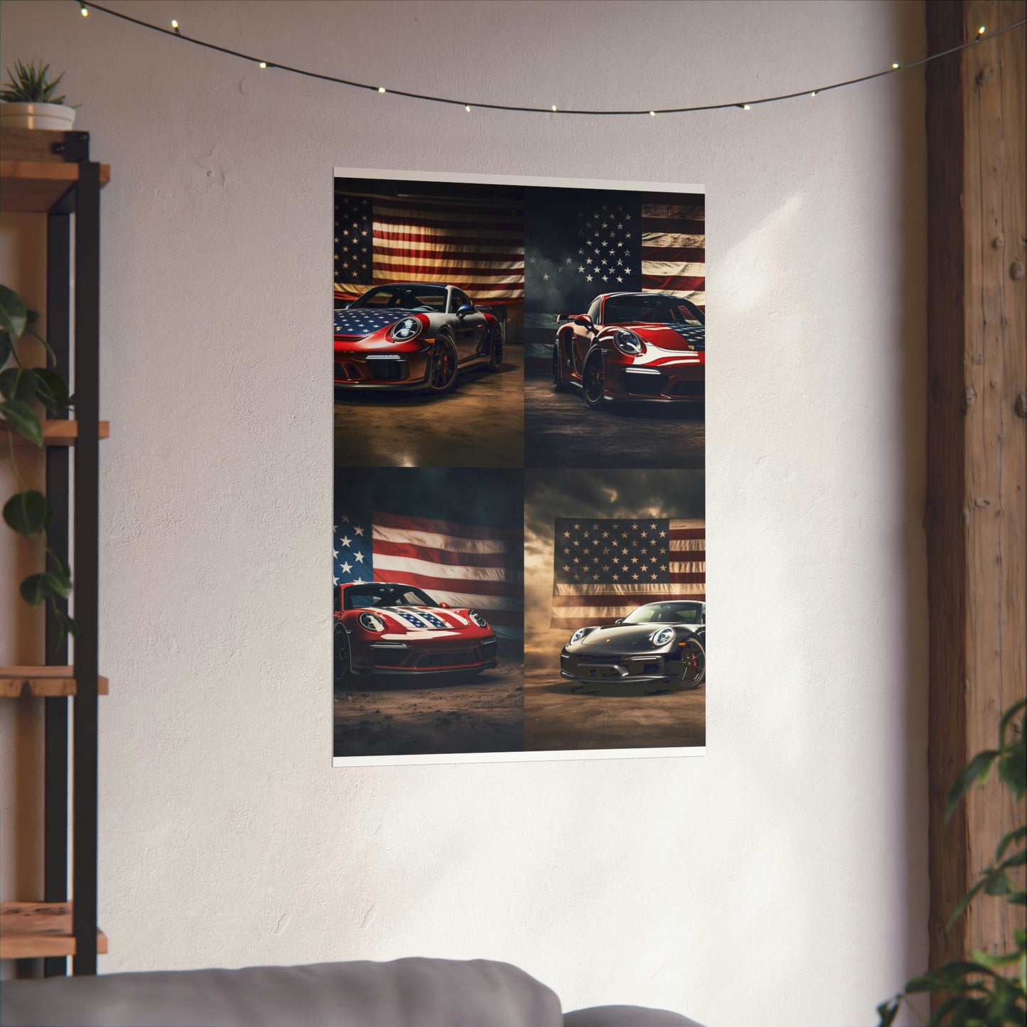 Premium Matte Vertical Posters American Flag Background Porsche 5