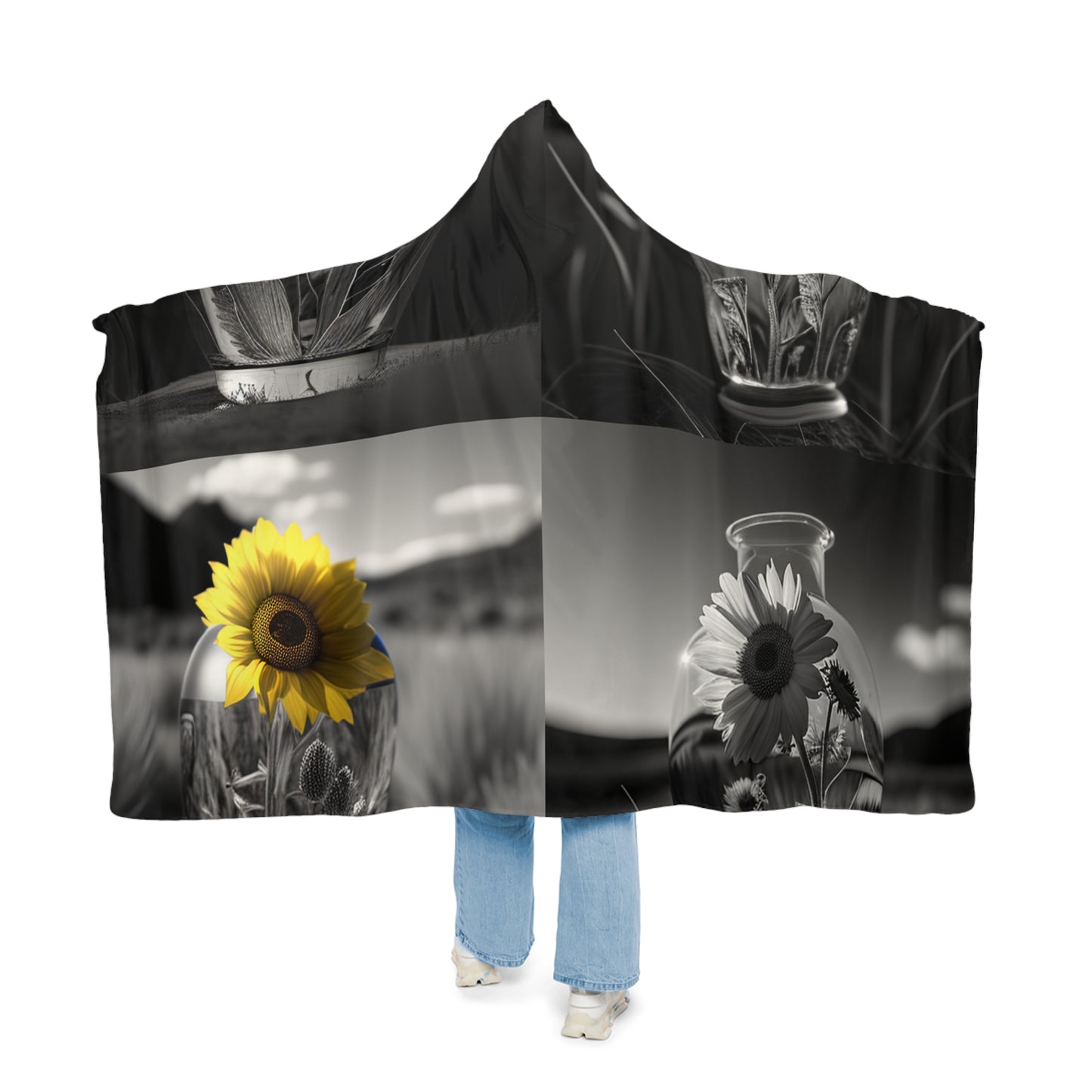 Snuggle Hooded Blanket Yellw Sunflower in a vase 5