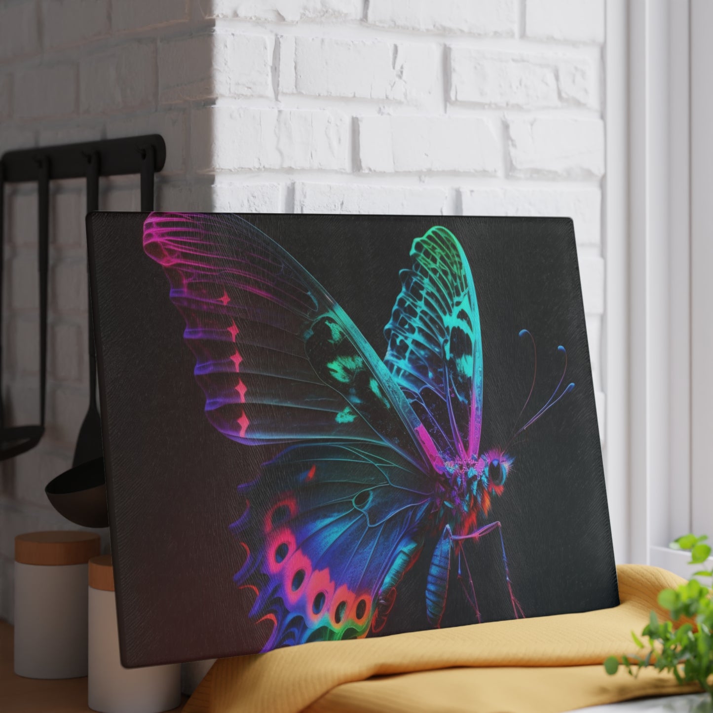 Glass Cutting Board Raw Hyper Color Butterfly 1