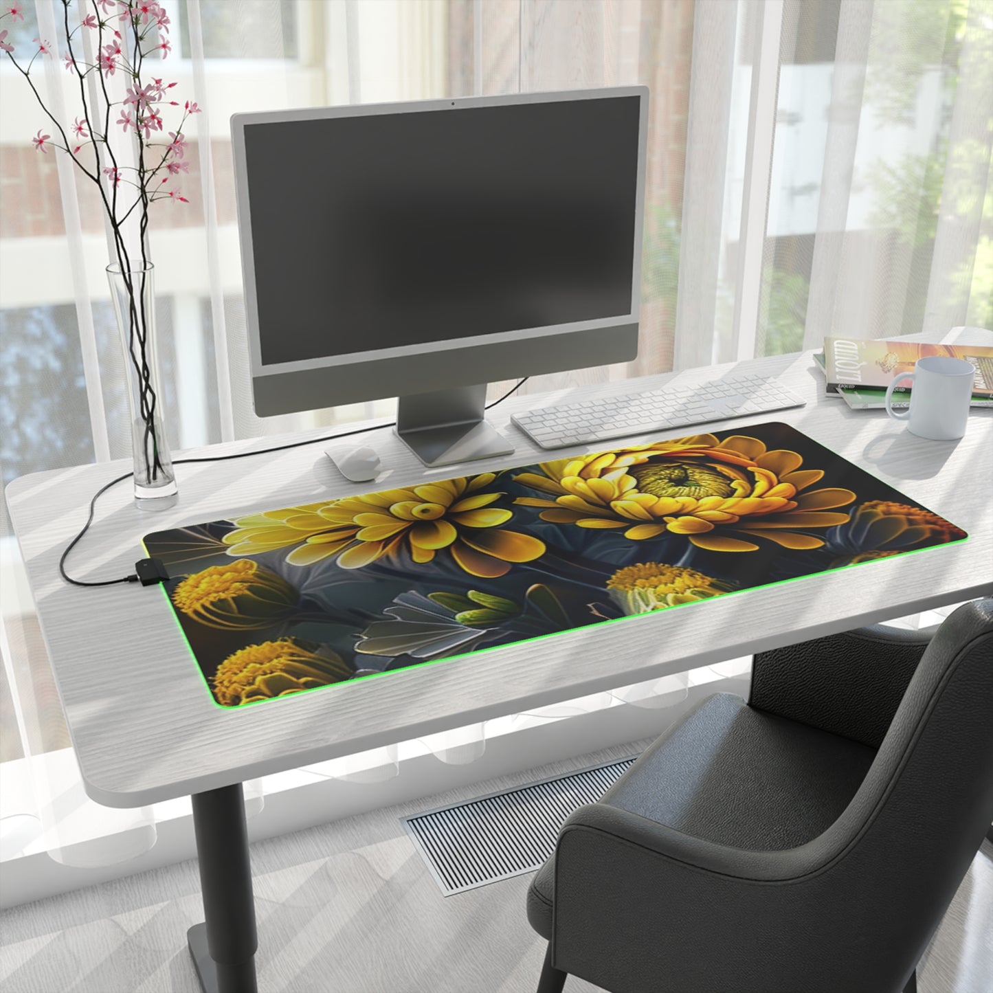 LED Gaming Mouse Pad Yellow Hermosas Flores Amarillas 4