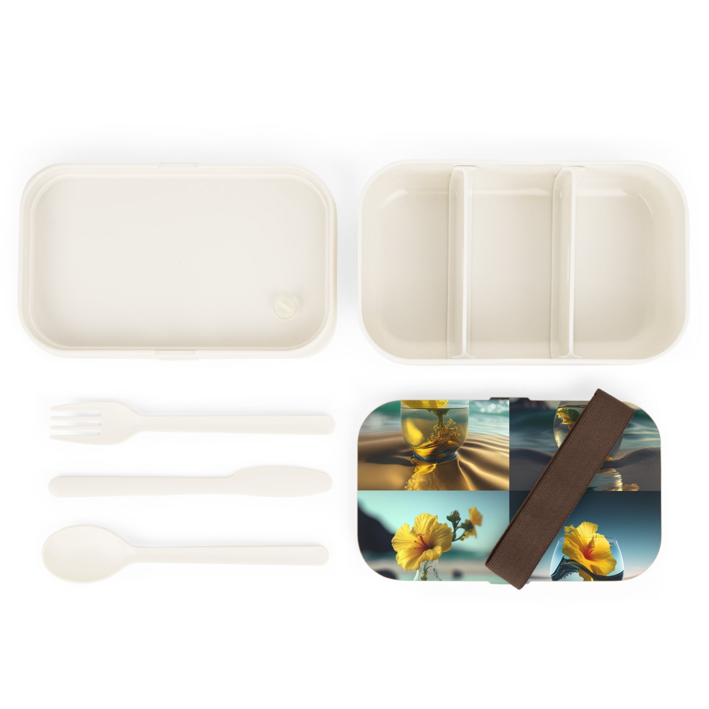Bento Lunch Box Yellow Hibiscus glass 5