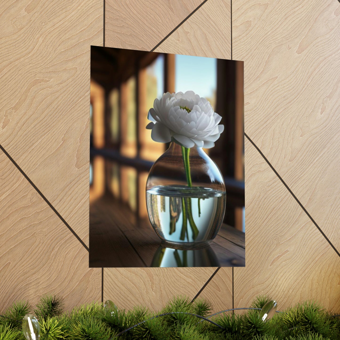 Premium Matte Vertical Posters White Peony glass vase 3