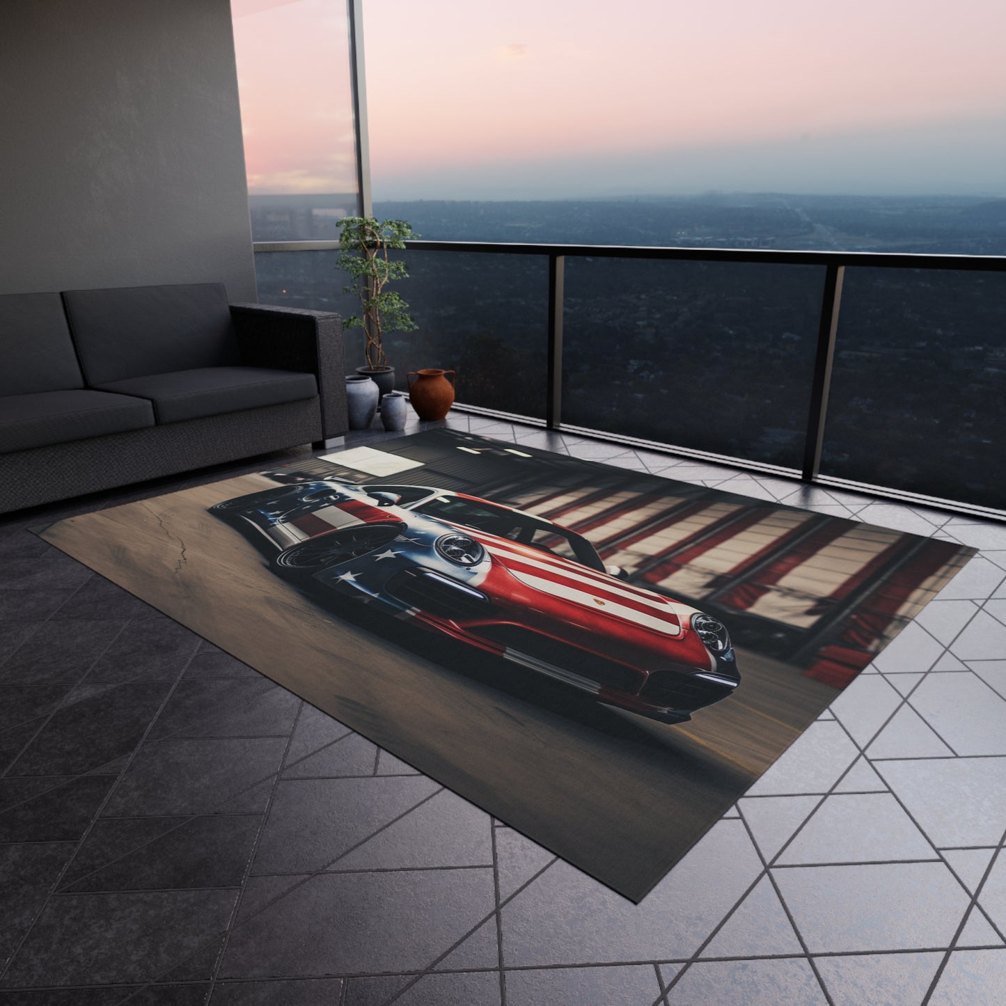 Outdoor Rug  American Flag Porsche 2