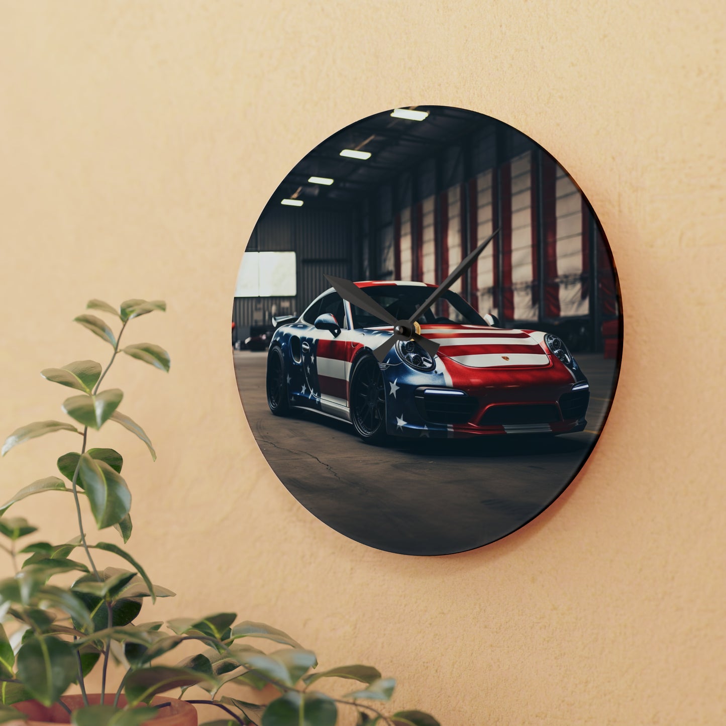 Acrylic Wall Clock American Flag Porsche 2