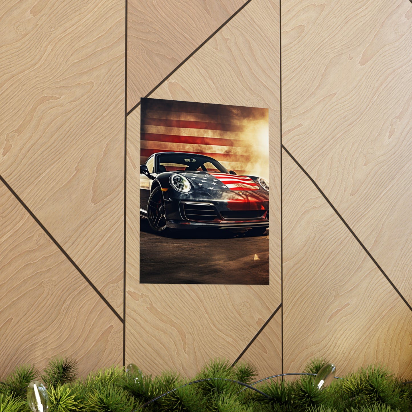 Premium Matte Vertical Posters Abstract American Flag Background Porsche 1