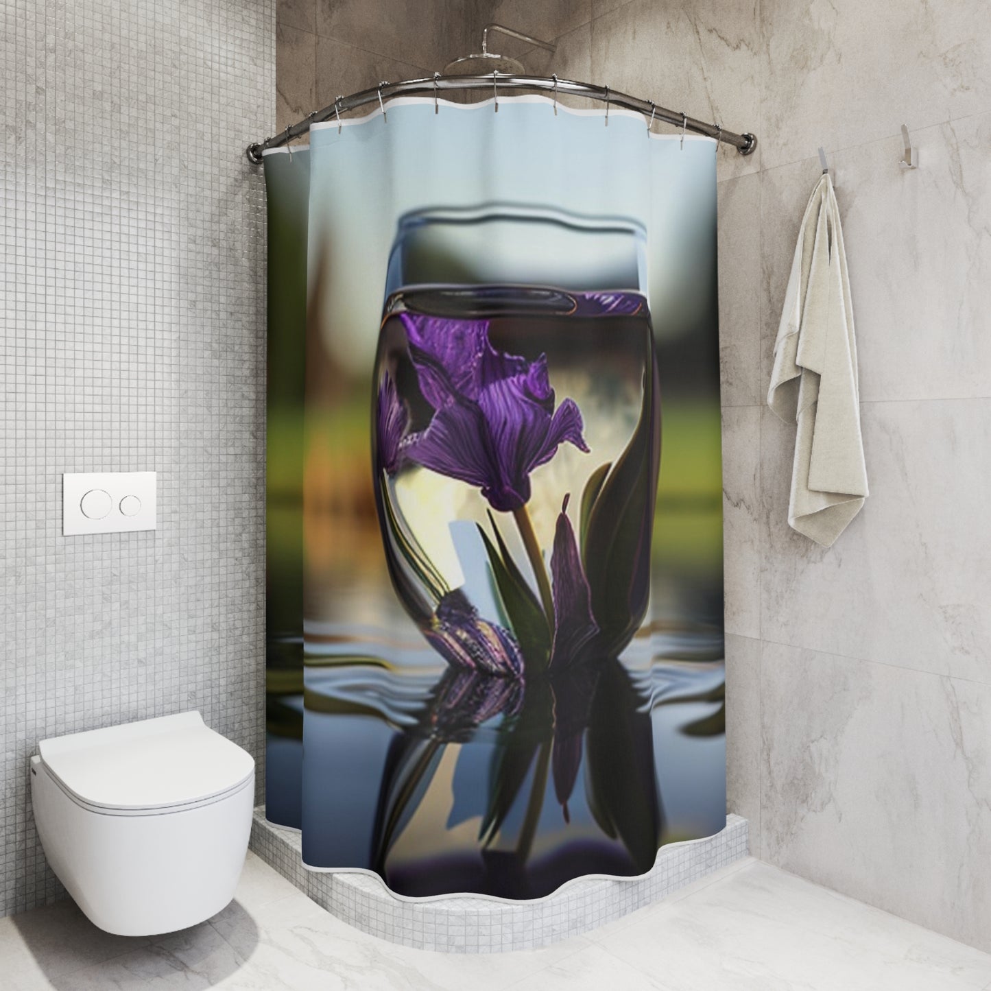 Polyester Shower Curtain Purple Iris in a vase 3