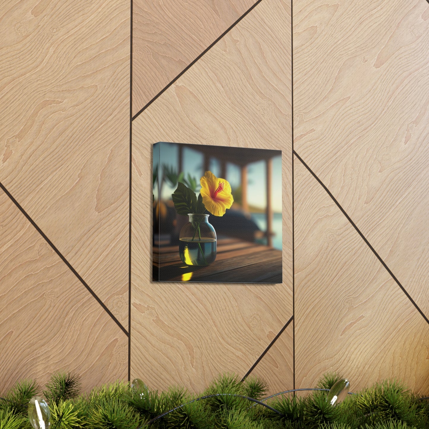 Canvas Gallery Wraps Yellow Hibiscus Wood 2