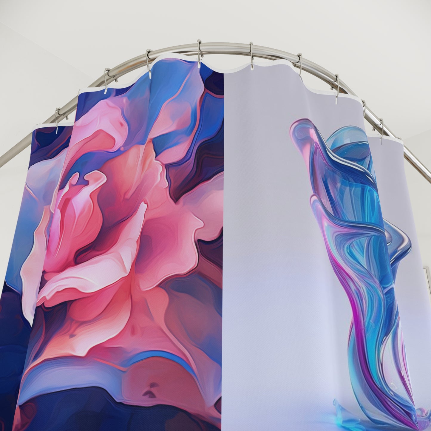 Polyester Shower Curtain Pink & Blue Tulip Rose 5