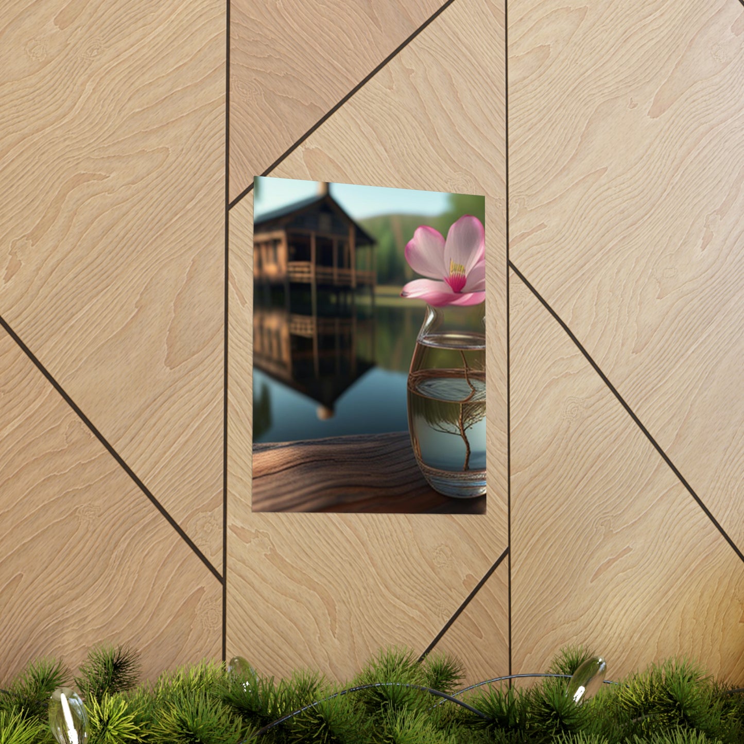 Premium Matte Vertical Posters Magnolia in a Glass vase 1