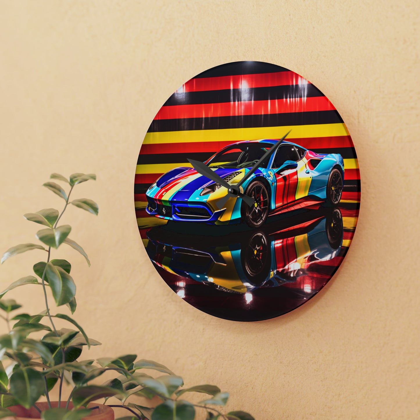 Acrylic Wall Clock Hyper Colorfull Ferrari 2