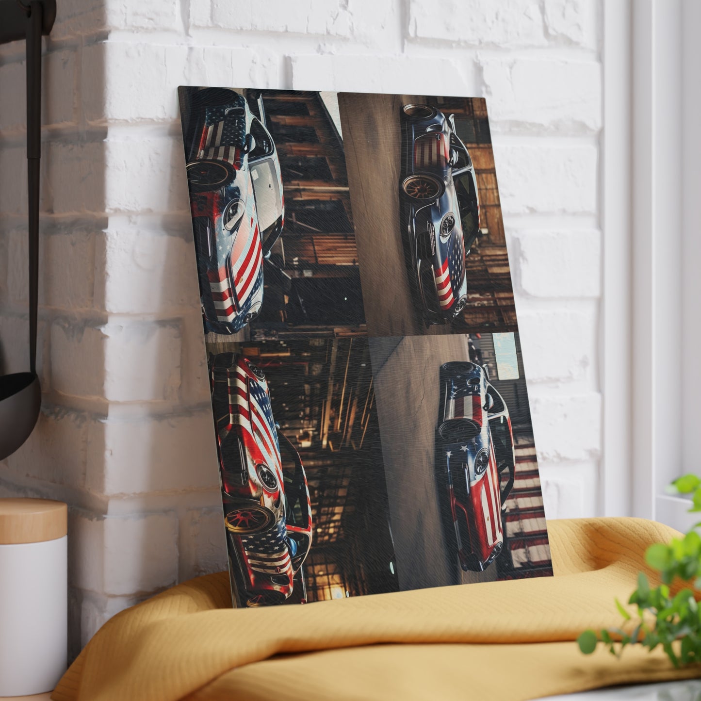 Glass Cutting Board American Flag Porsche 5