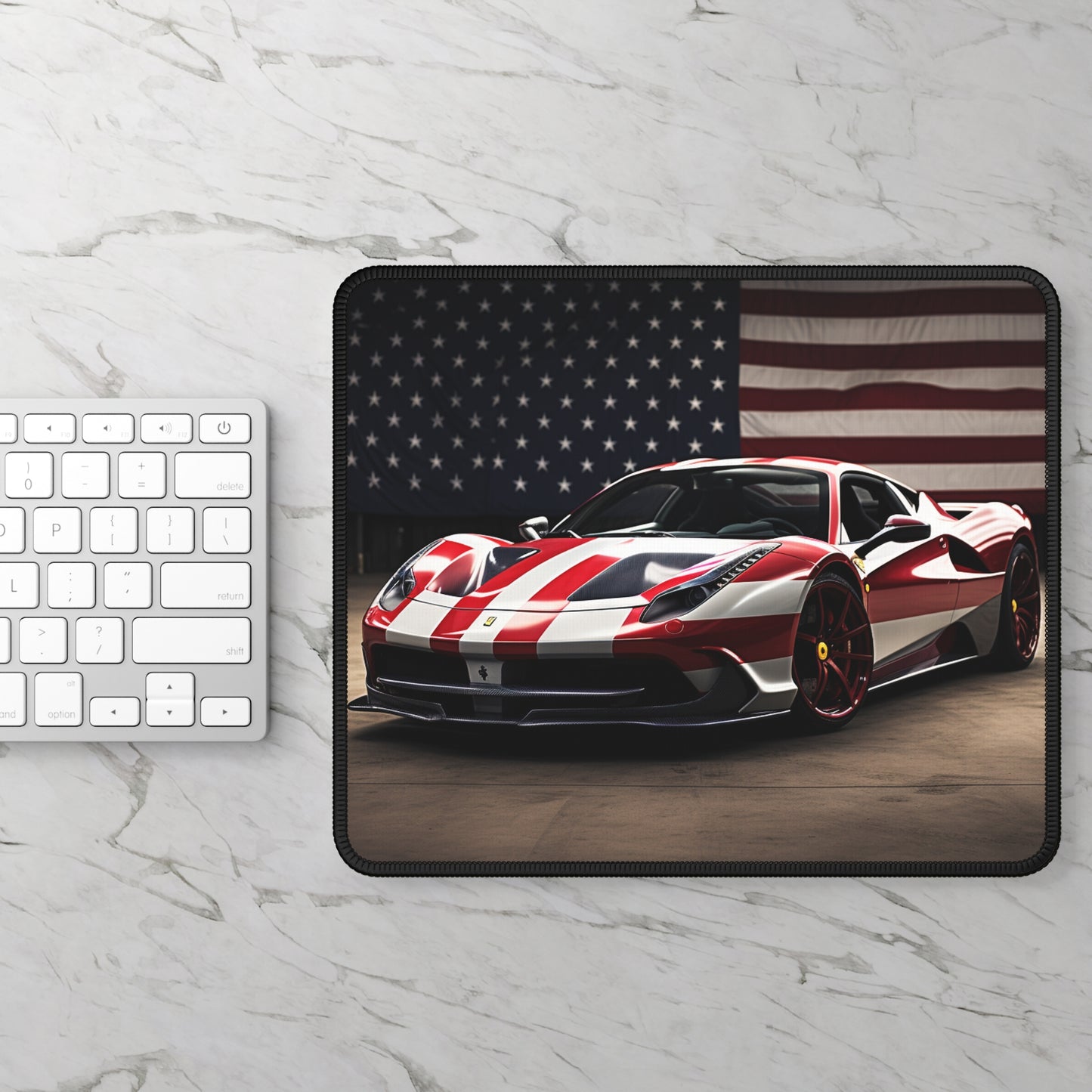 Gaming Mouse Pad  American Flag Background Ferrari 2