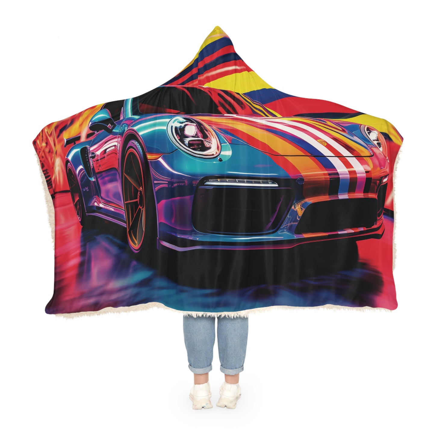 Snuggle Hooded Blanket Macro American Flag Porsche 2