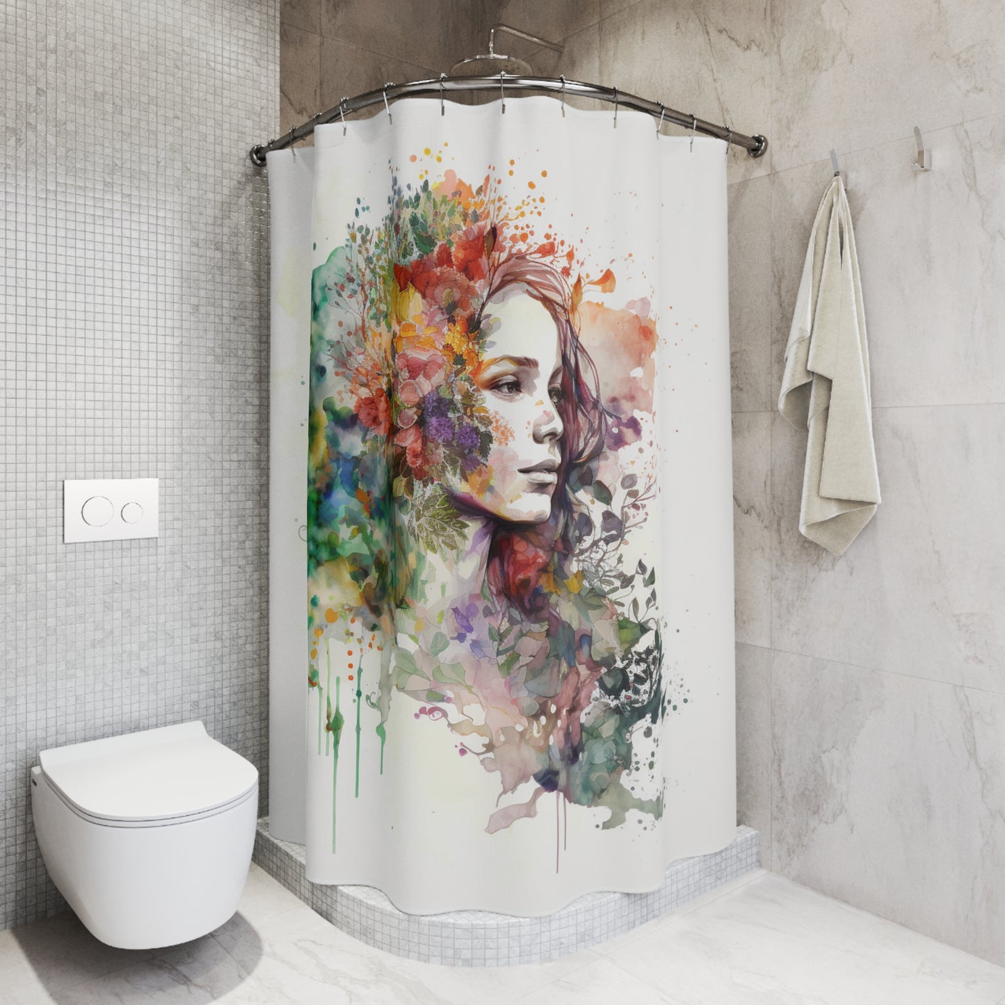 Polyester Shower Curtain Mother Nature Bright Spring Colors Realistic Watercolor 3