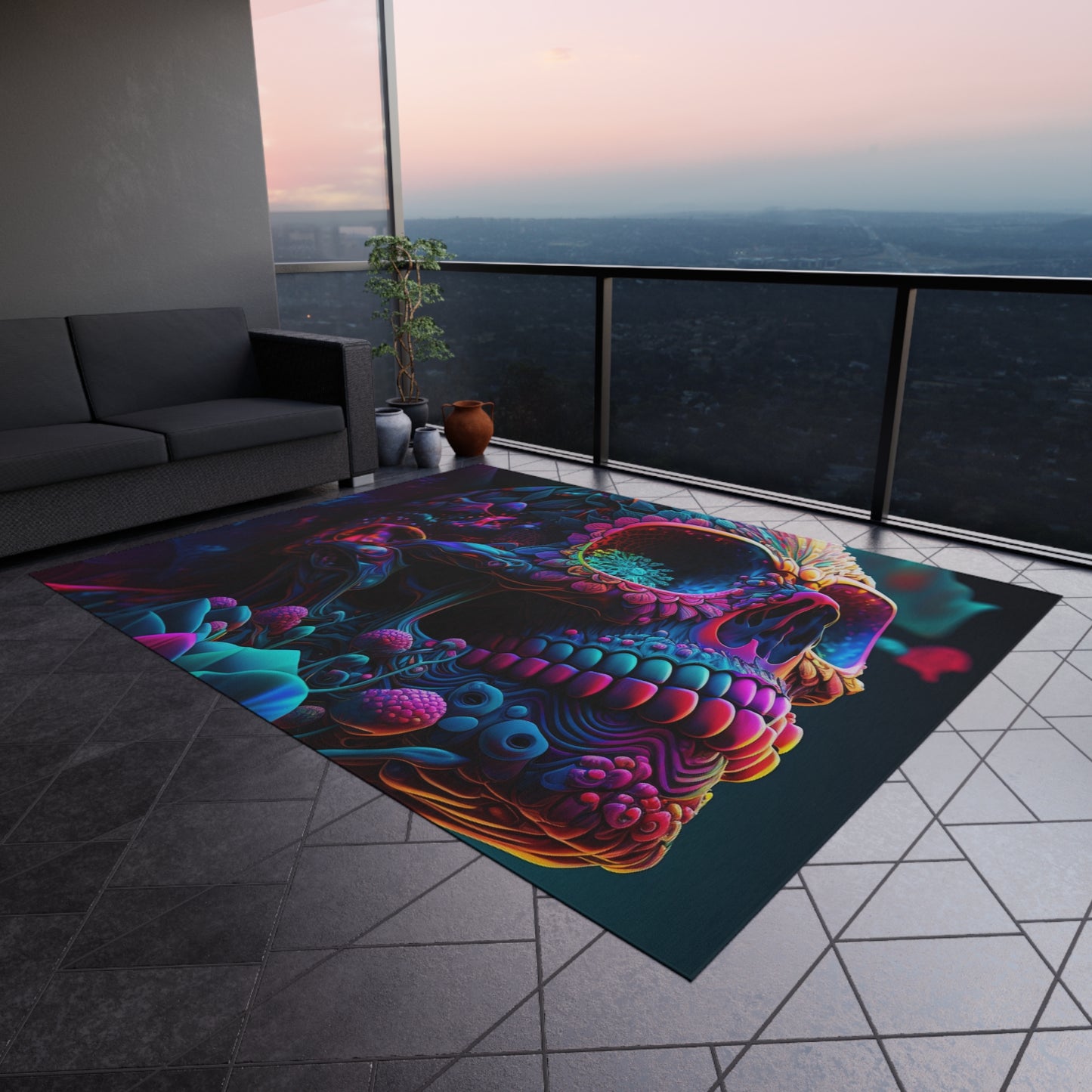 Outdoor Rug  Florescent Skull Death 3