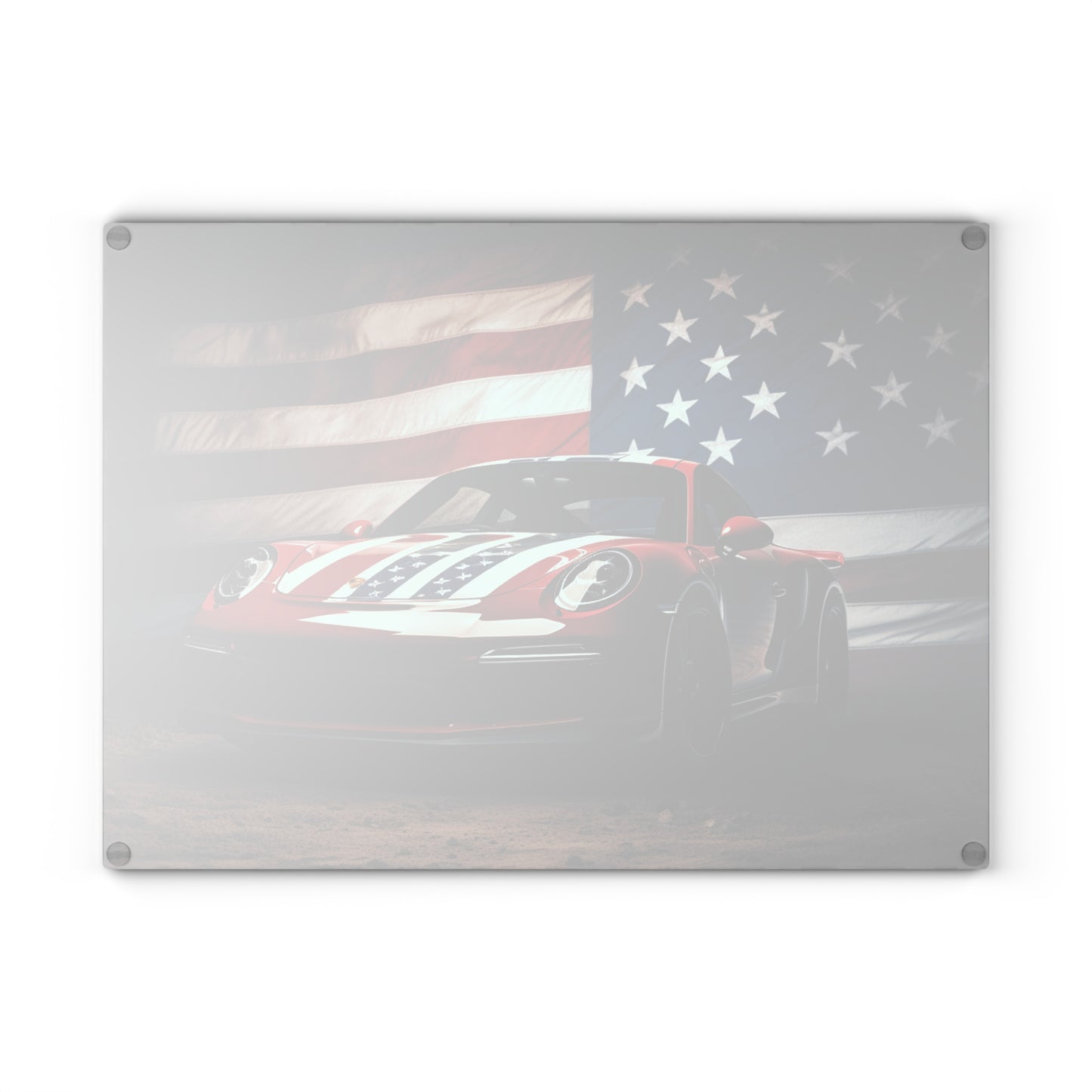 Glass Cutting Board American Flag Background Porsche 3