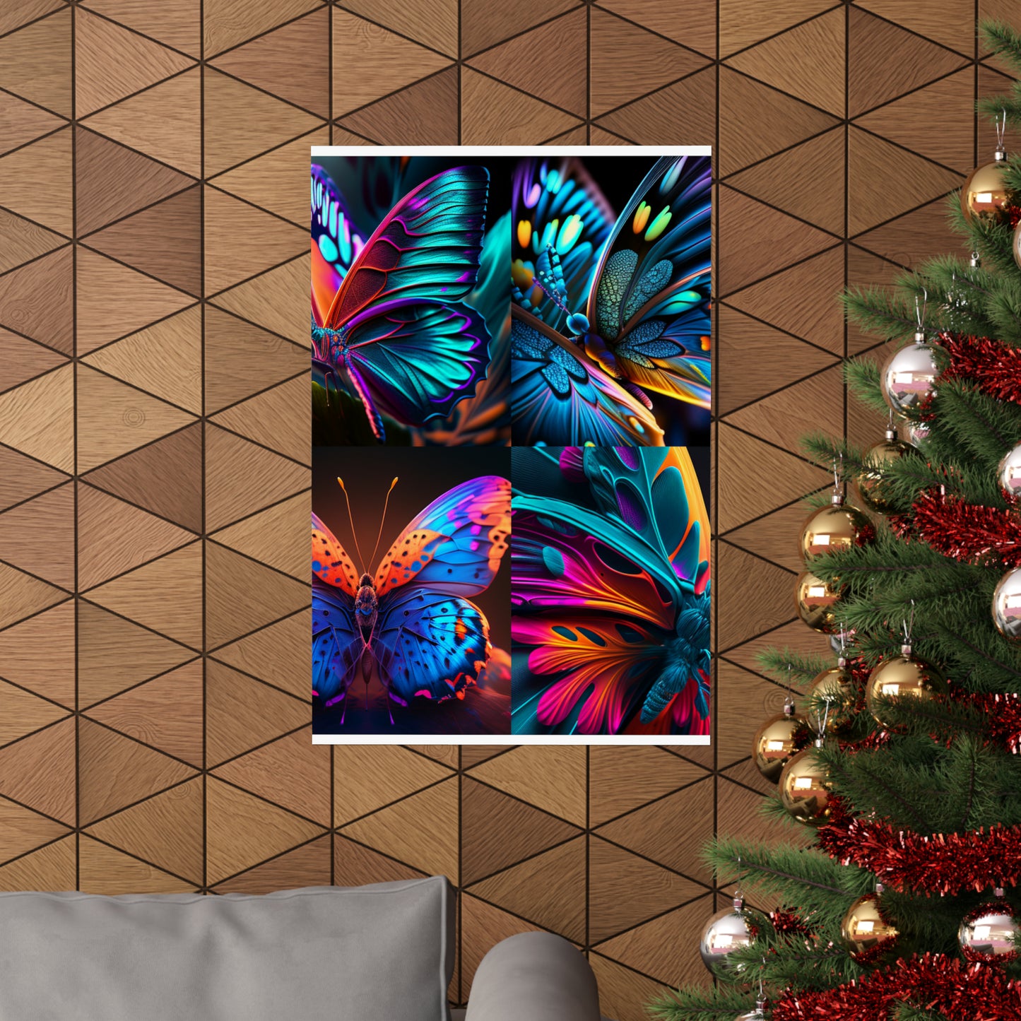 Premium Matte Vertical Posters Neon Butterfly Macro 5