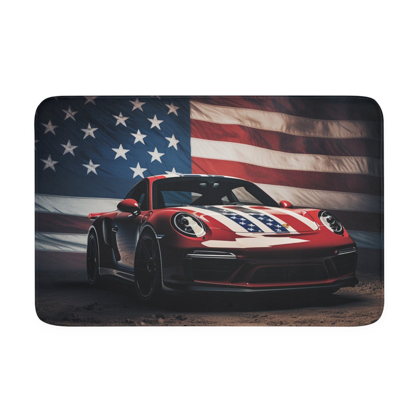 Memory Foam Bath Mat American Flag Background Porsche 3